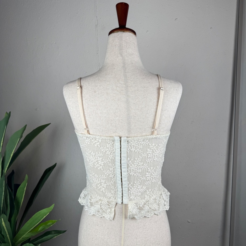Girly Grunge Fairy Coquette Cream Lace Cider Corset Medium Peplum Bow Bustier - Picture 5 of 8